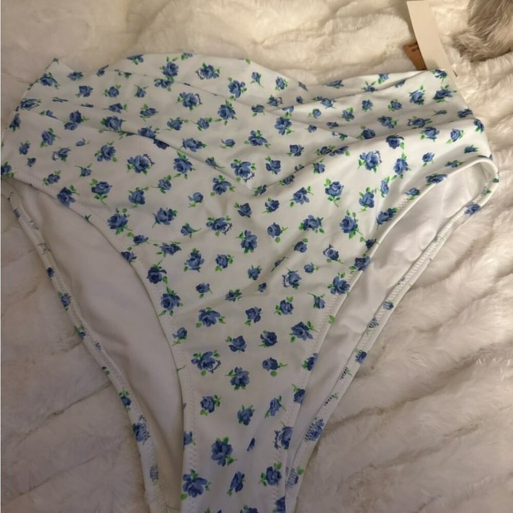 PINK Victoria's Secret Floral Bikini Bottom - Blue and White
